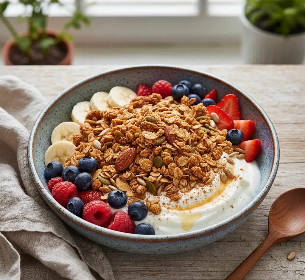 Gezonde ontbijtgranola met Griekse yoghurt: zo start je je dag vol energie