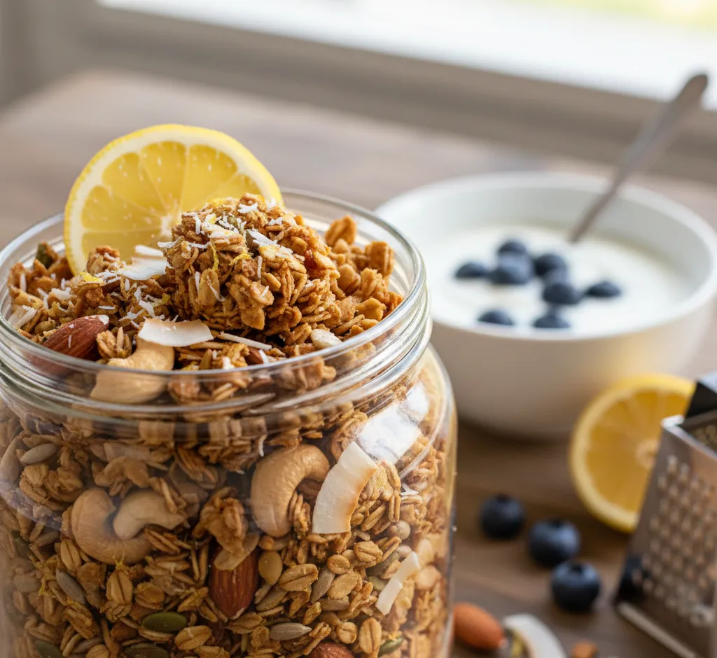 Granola met citroenschil en kokos: een frisse, knapperige start van je dag