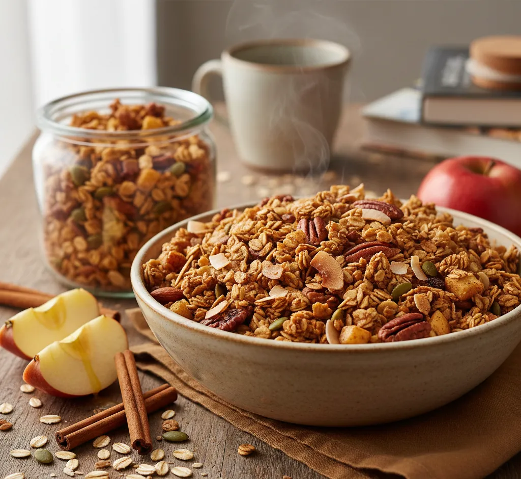 Havergranola met appel en kaneel: knapperig, geurend en voedzaam uit eigen oven